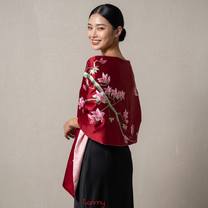 Silk scarf hand-embroidered with the cotton tree flower 55*200 cm- Different colors